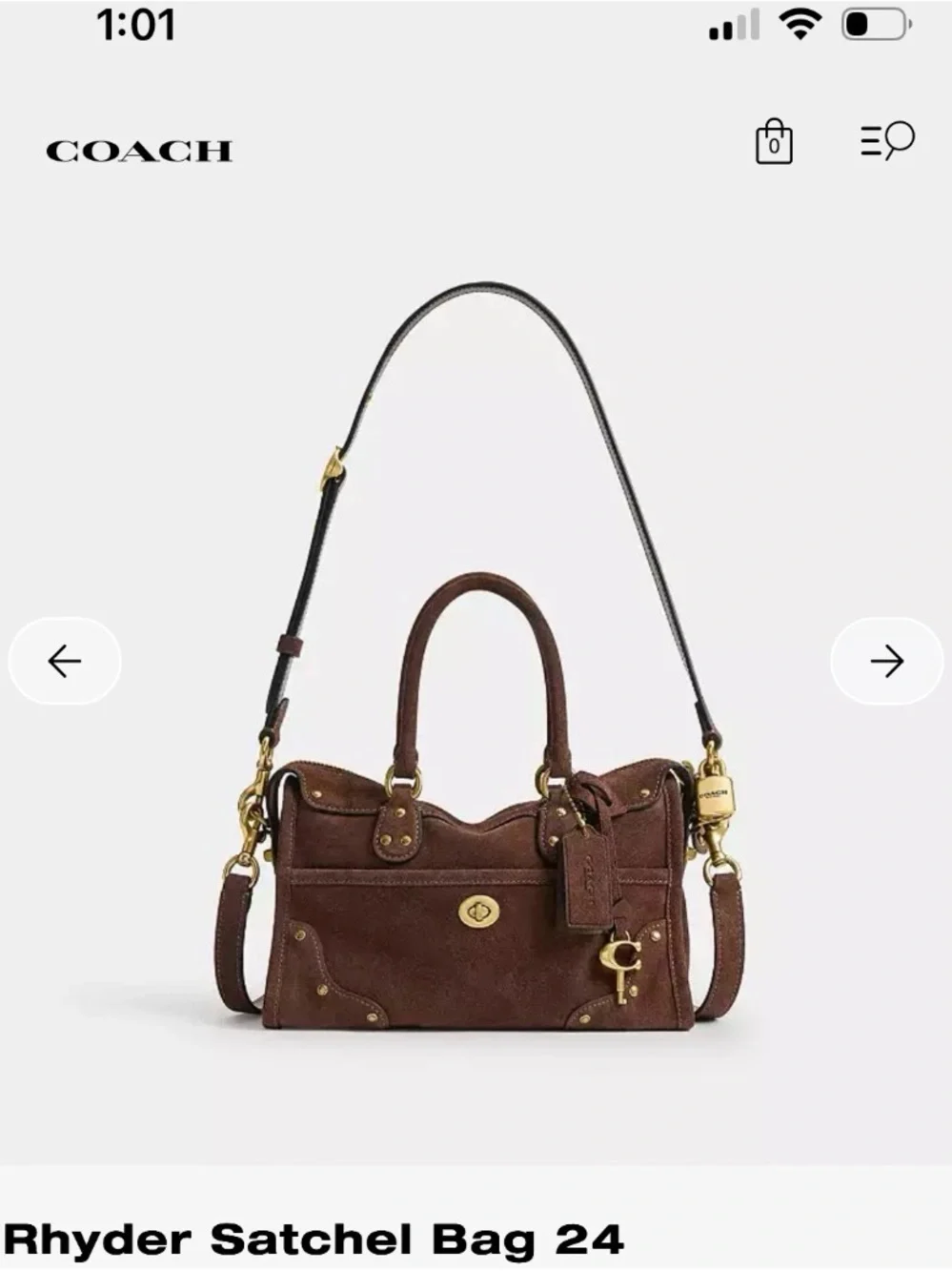 Coach Brown Suede Rhyd­er 24 Satchel with Gold Hardware